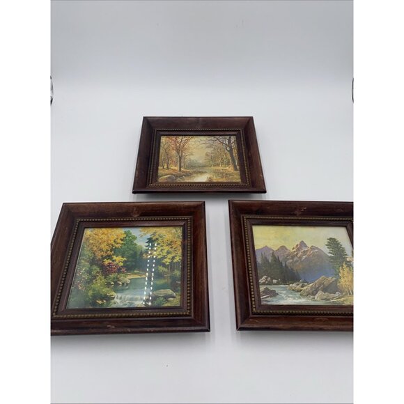 Vintage Wood Framed Art Work October Morning Robert Wood Set 3 Grand Teton 9"x10 - Picture 1 of 5